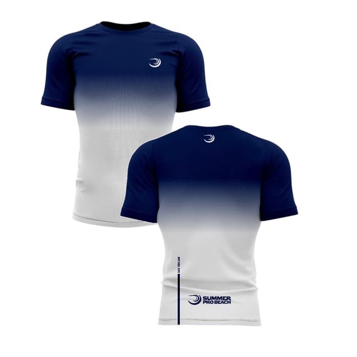 CAMISETA DE TREINO SUMMER PRO AZUL E BRANCA ACADEMIA FITNESS