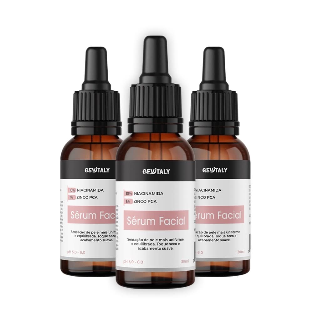 Kit com 3x Sérum Facial G2 Gevitaly 30ml Niacinamida 10% + Zinco PCA 1% Cuidado Diário Prolongado Skincare