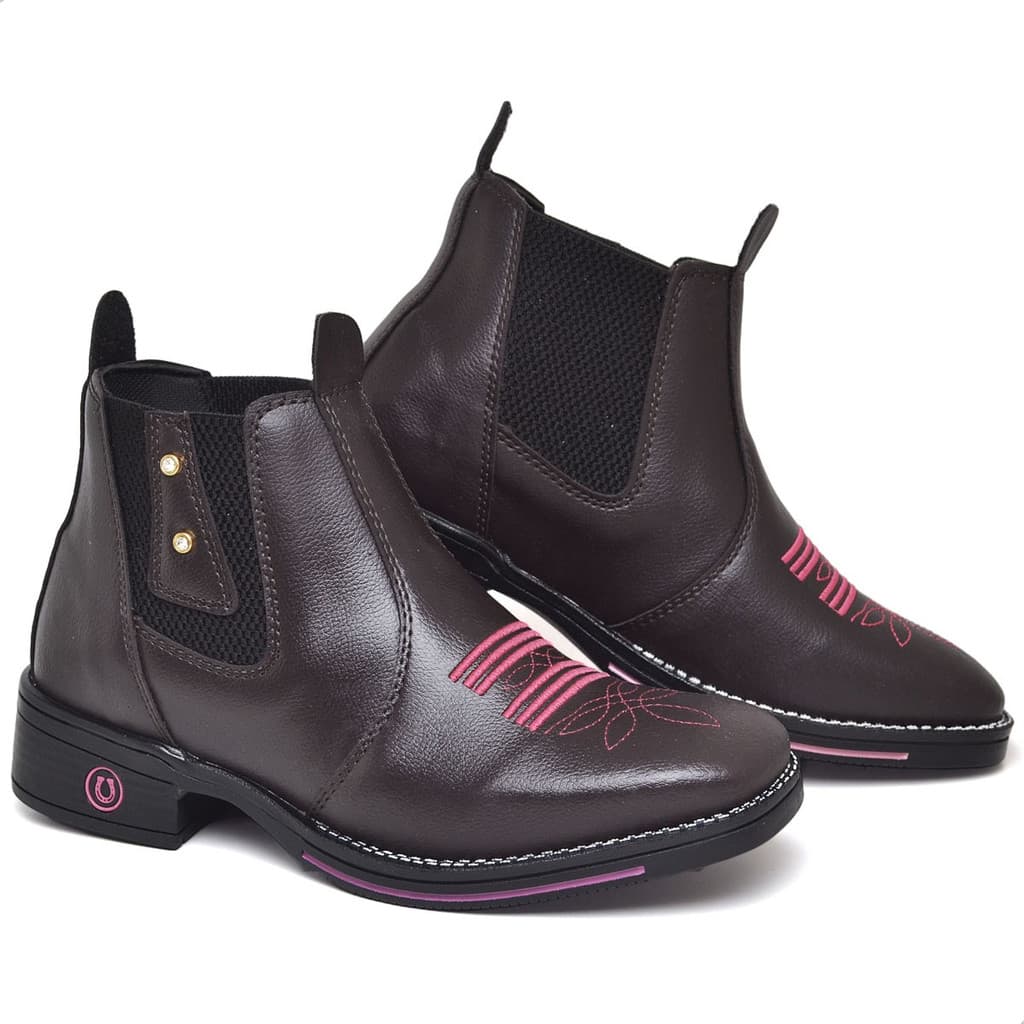 Bota Botina Feminina Texana Bico Quadrado Confortável Com Pedra Refroçada Flexen