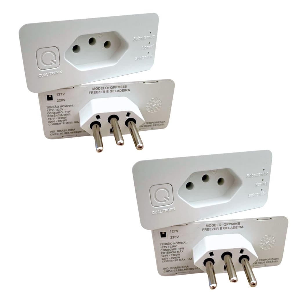 Kit 2 Protetor Geladeira Freezer Qualitronix 10A DPS 127V 220V 3P Temporizador 8 Minutos