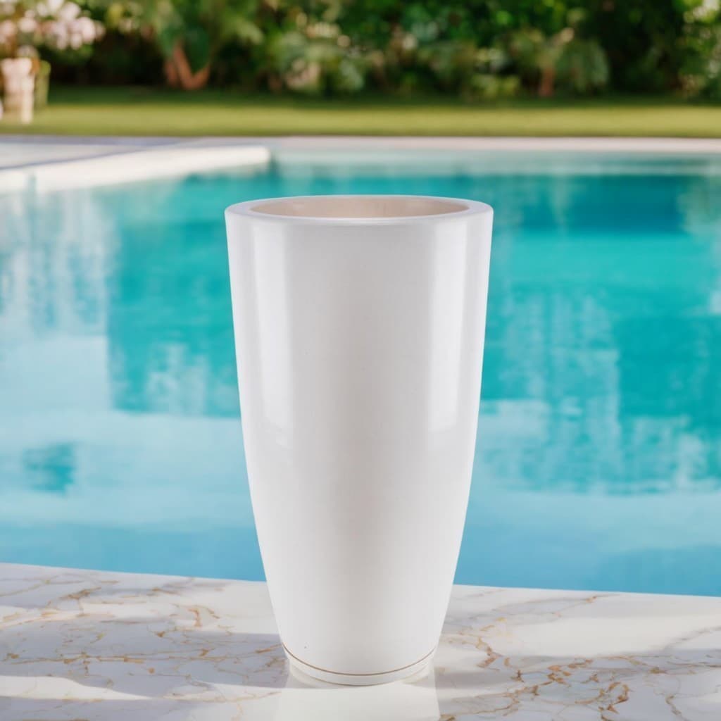 Vasos Decorativos Grande Liso Para Plantas Flor Jardim Coluna Redonda Polida Marmorizada Com Pratos