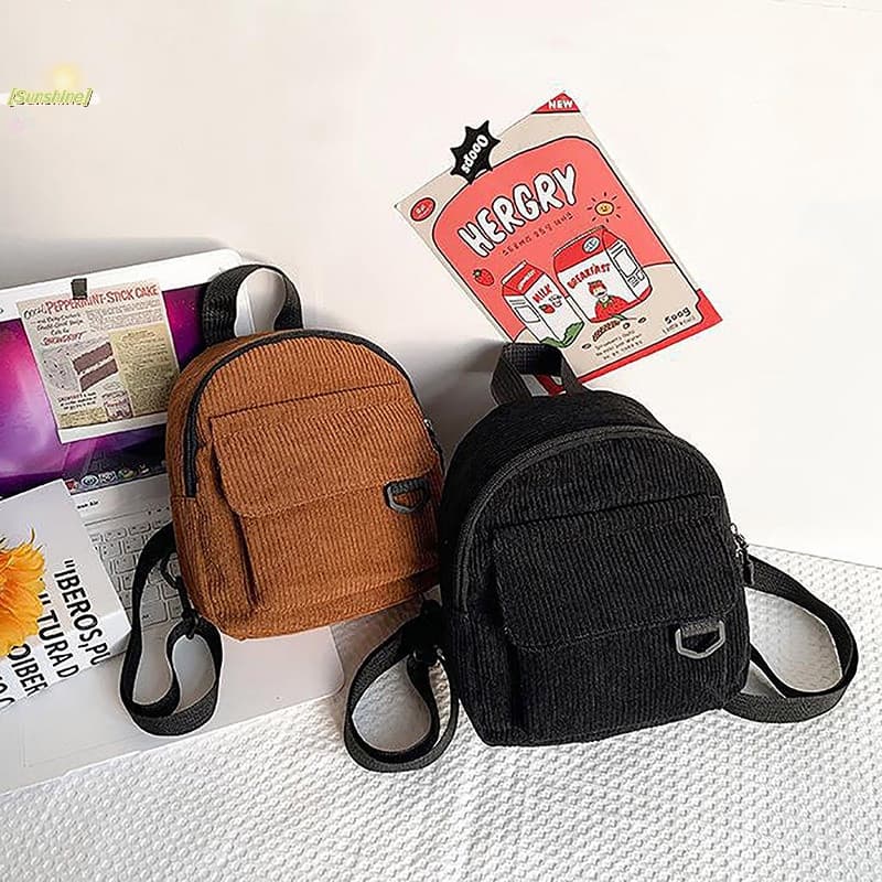 [Mini Mochila de Veludo Cotelê Cor Sólida Simples Tamanho Pequeno Feminina Casual Estudante [Novo Modelo]