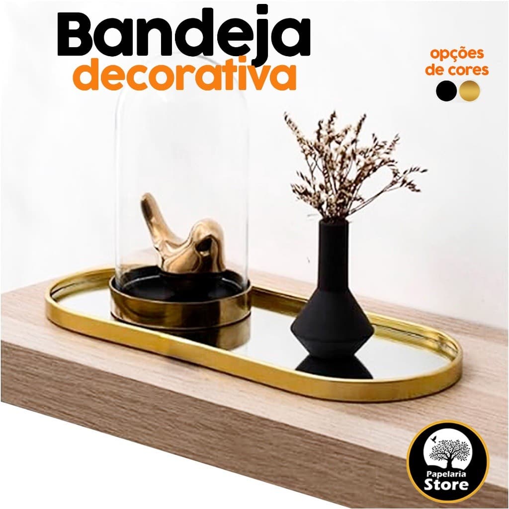 Bandeja Espelhada Mármore Decoração De Vidro Metal Multiuso