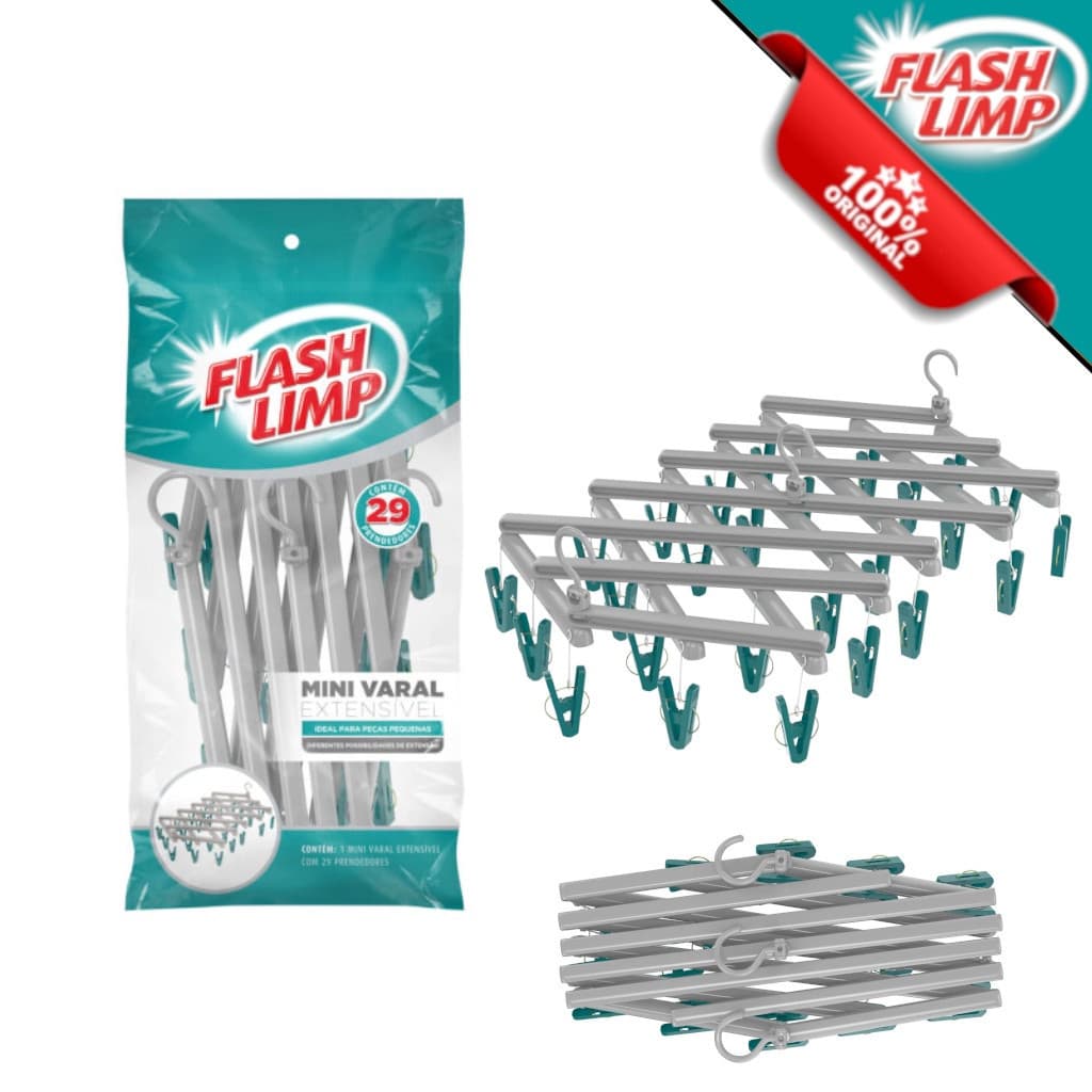 Mini Varal Extensivel Com 29 Prendedores Flash Limp Envio Imediata