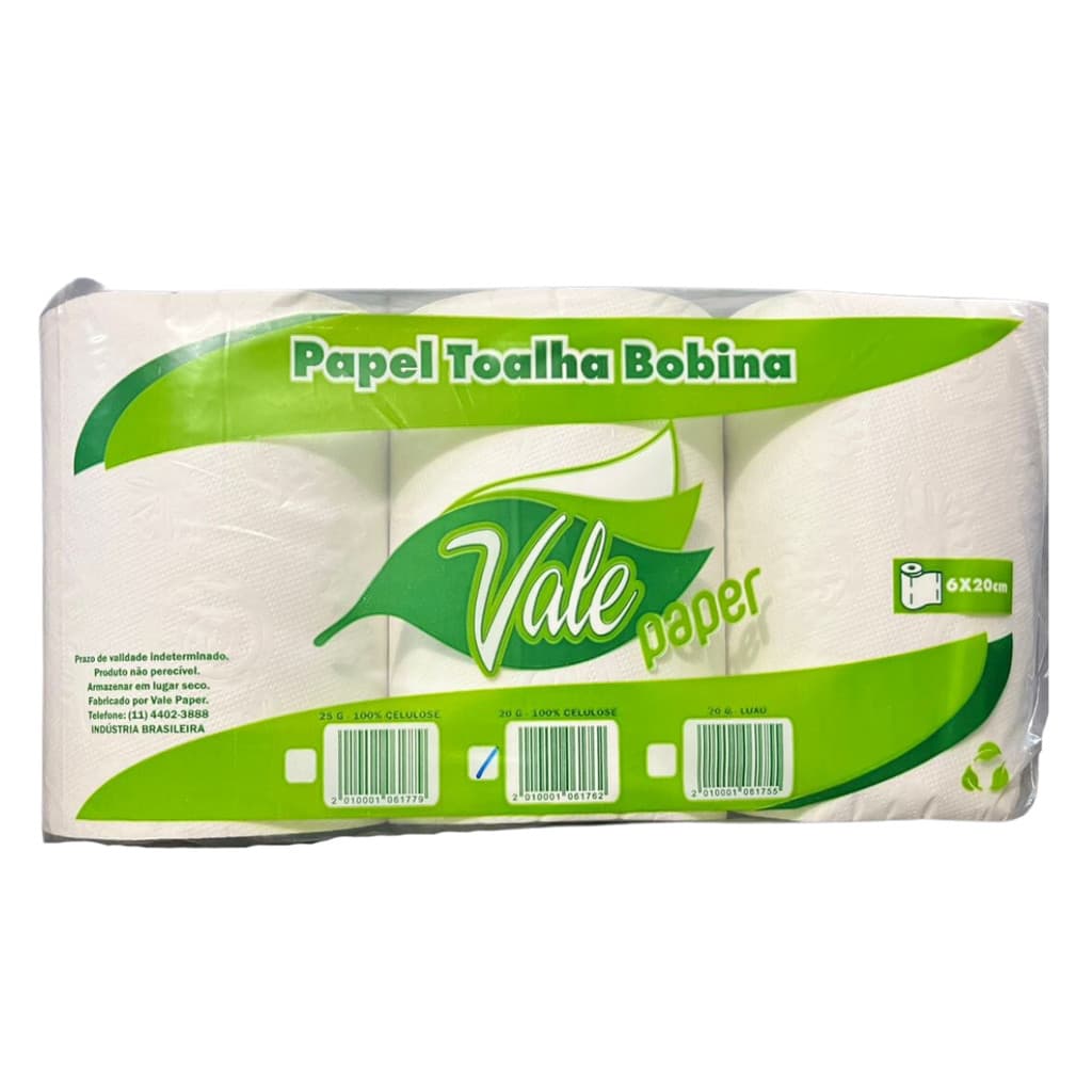 Papel Toalha Bobina 6 Rolos 20cm Branco puro Banheiro Cozinha