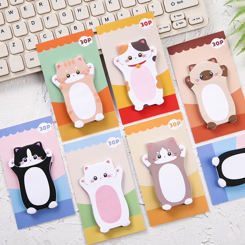 30 Folhas Adorável Desenho Animado Estilo Gato Notas Pegajosas Escola Escritório Portátil Gatinho Bloco De
