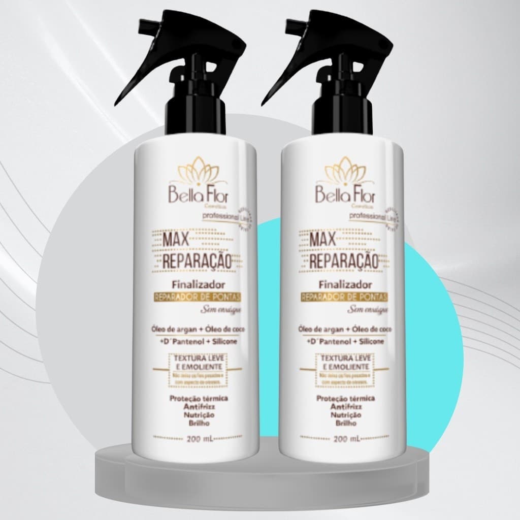 Kit 2 Reparação de Pontas Finalizador e Protetor Térmico Anti-Frizz D-Pantenol Óleo de Argan Bella Flor Profissional