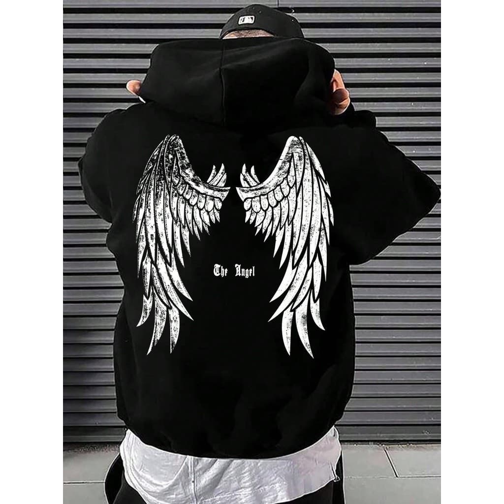 Blusa de Frio Moletom com Capuz e Bolso Capote Unissex Asas Angel Estampada Confortavel e Estilosa