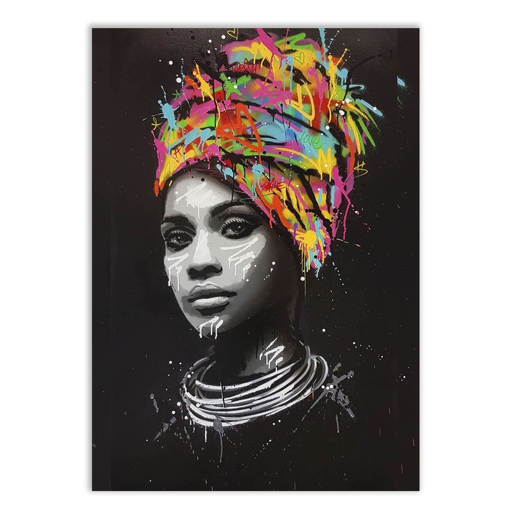 Placa Quadro Decorativo Grafite Mulher Negra Turbante V2 Arte De Rua Banksy Decoração Poster Quarto