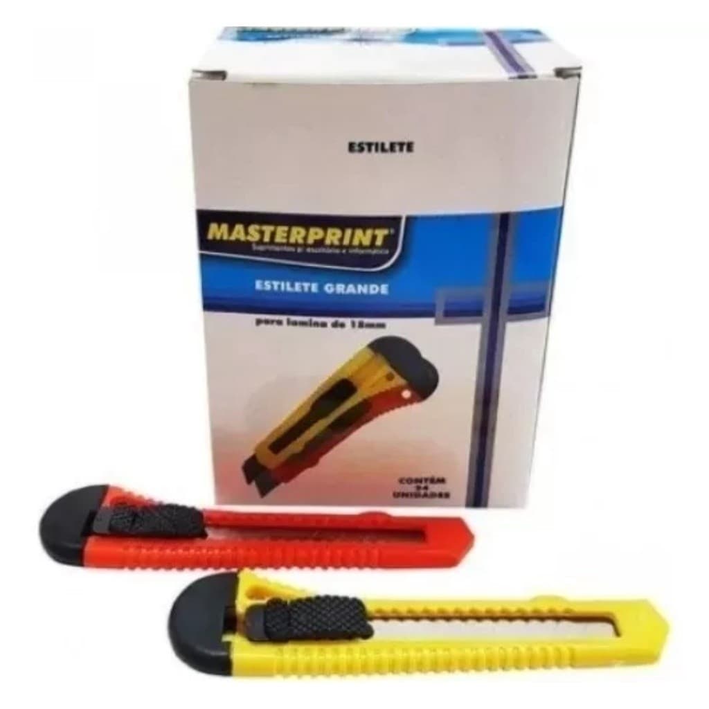 Kit 24 Estiletes Grande Plástico Largo 15CM Lâmina 18MM Escolar Escritório MASTERPRINT