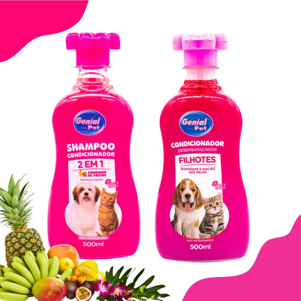 Shampoo 2 em 1 e Condicionador Pet 500ml de Frutas - Cães e Gatos Genial Pet
