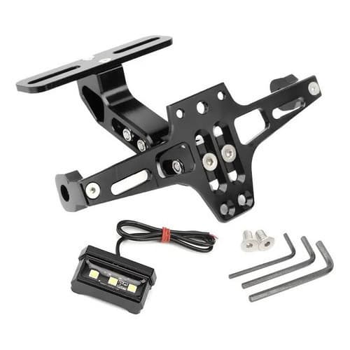 Rabeta Eliminador de Placa Universal Moto Alumínio Preto cOM Luz LED Seta Suporte Paralama Traseiro