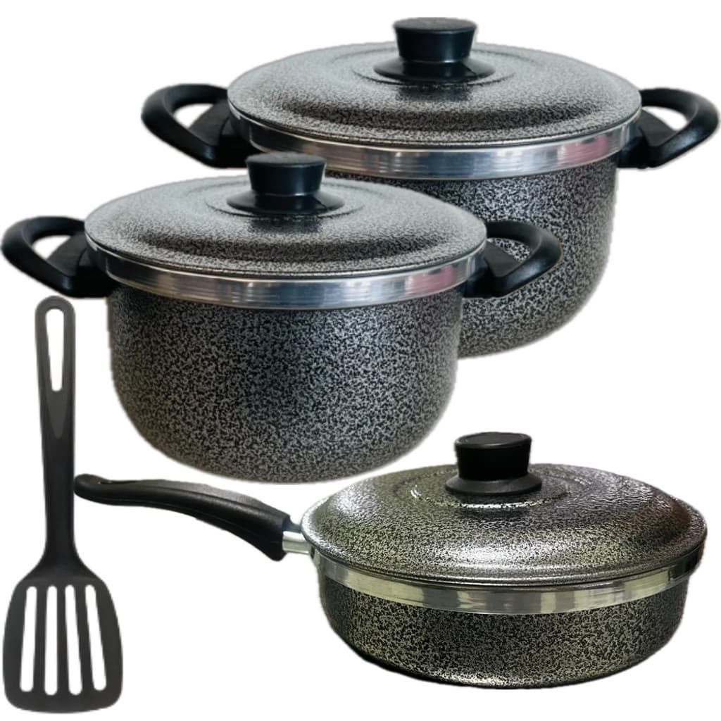 Kit Panelas 3 Peças Caçarolas  Alumínio CRAQUEADO Com Frigideira N.18,1 Espátula