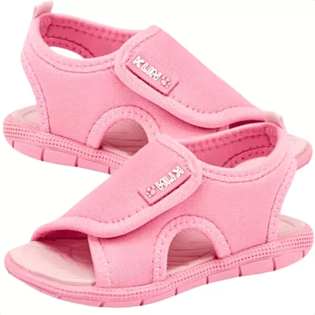 Papete Sandália Infantil Klin Tic Tac Tira Autocolante Rosa
