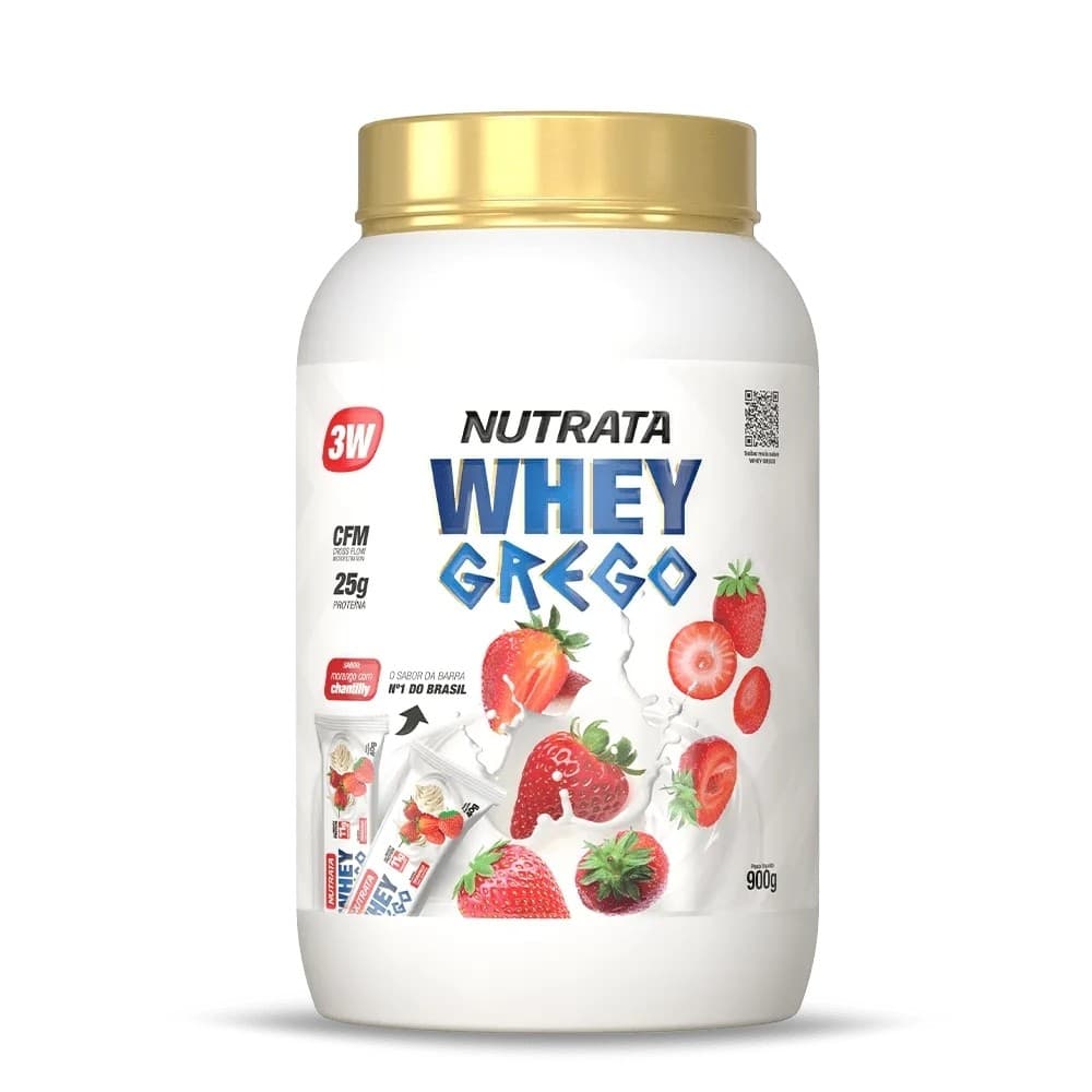 Whey Grego 3W - Sabor Morango com Chantilly - 900g - Nutrata