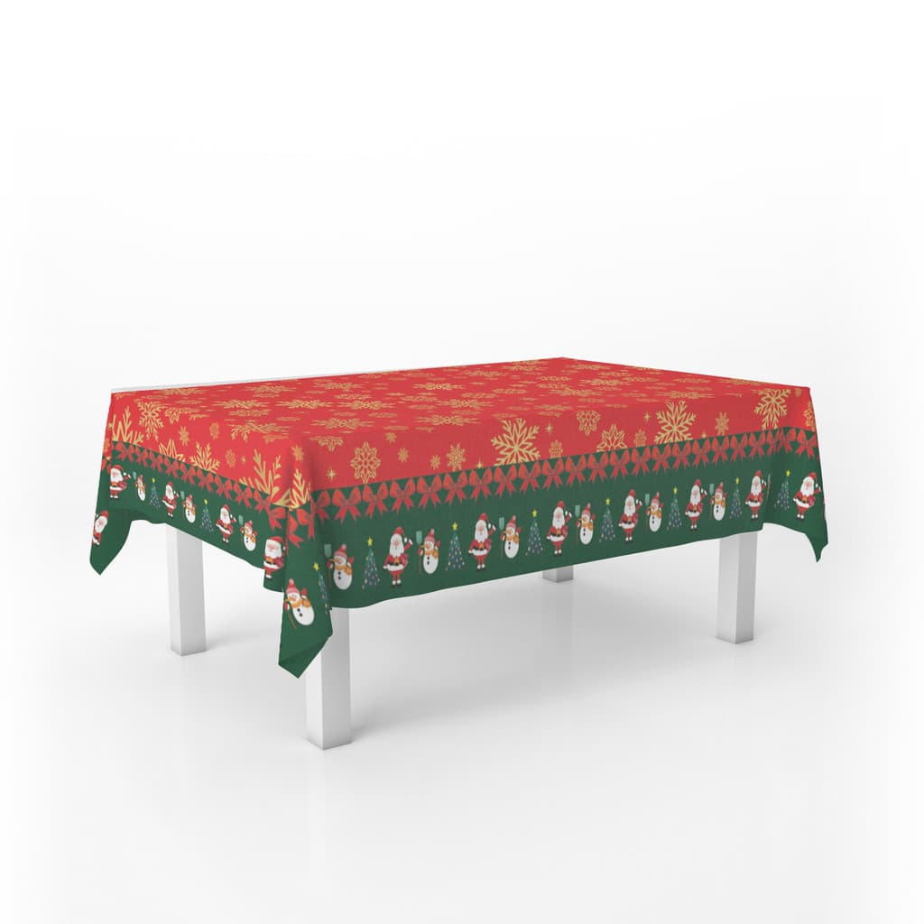 Toalha De Mesa Natalina Flocos De Neve Vermelha 250x140cm Premium Poliéster
