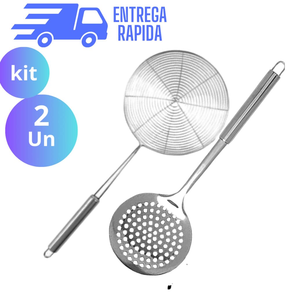 Utensílios de Cozinha Escumadeira Escumadeira profissional para fritura 2 Peças 100% Aço Inox