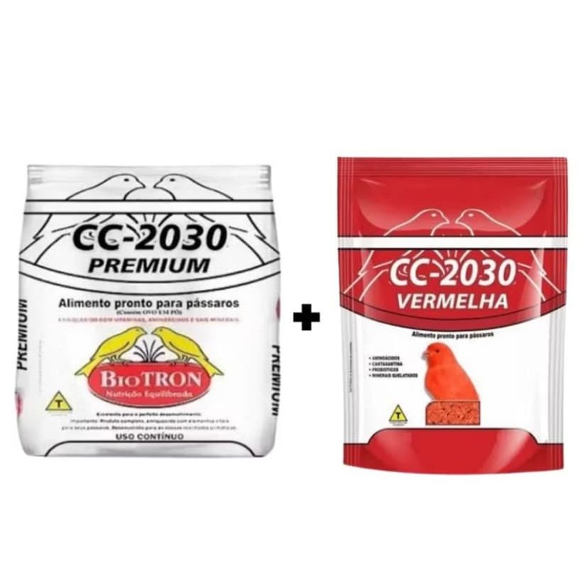 CC 2030 Vermelha Farinhada 1Kg + CC 2030 Premium Farinhada 1Kg  Ração para Canários Biotron - ENTREGA IMEDIATA