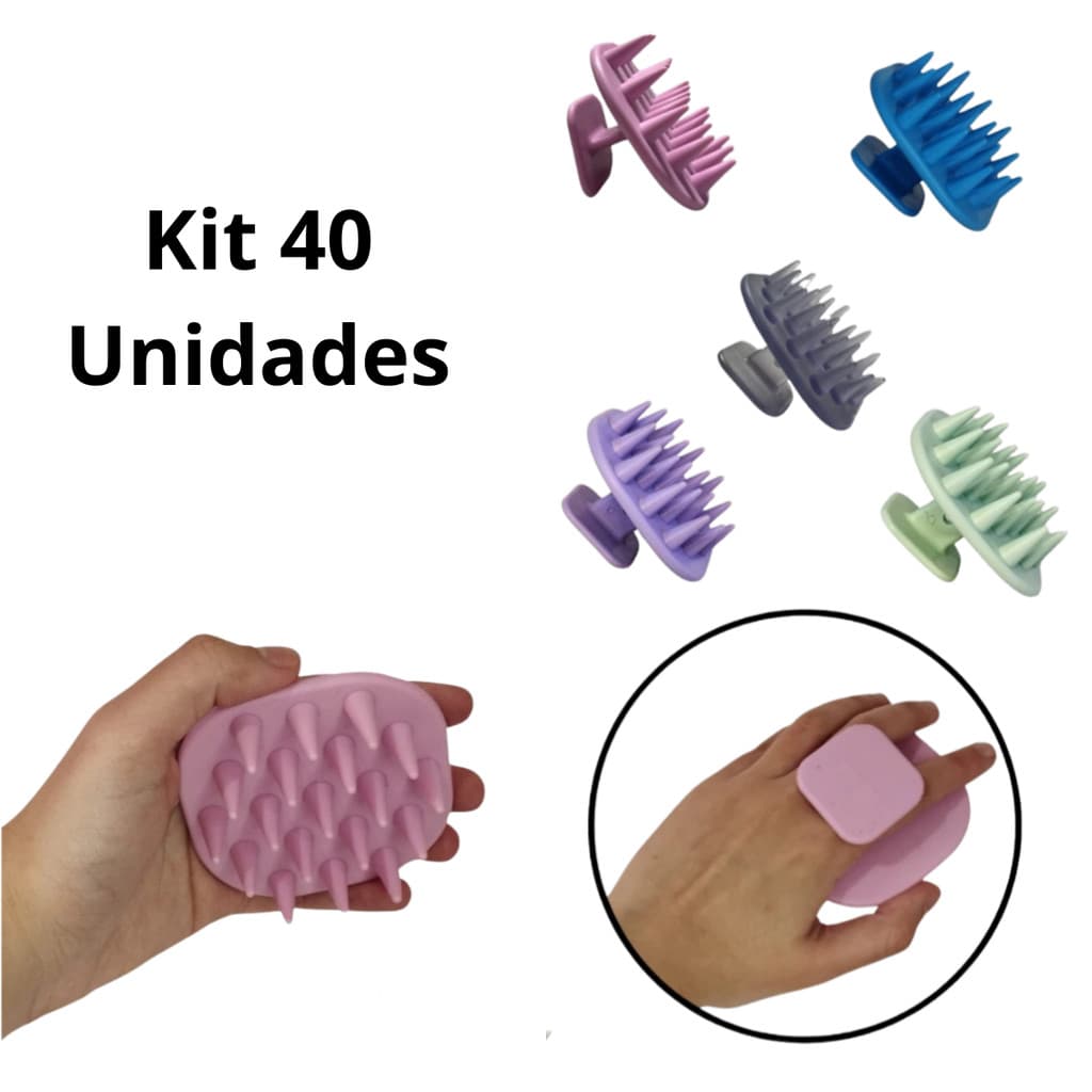 Kit 40 Escovas Massageadora de Silicone para Cabelos