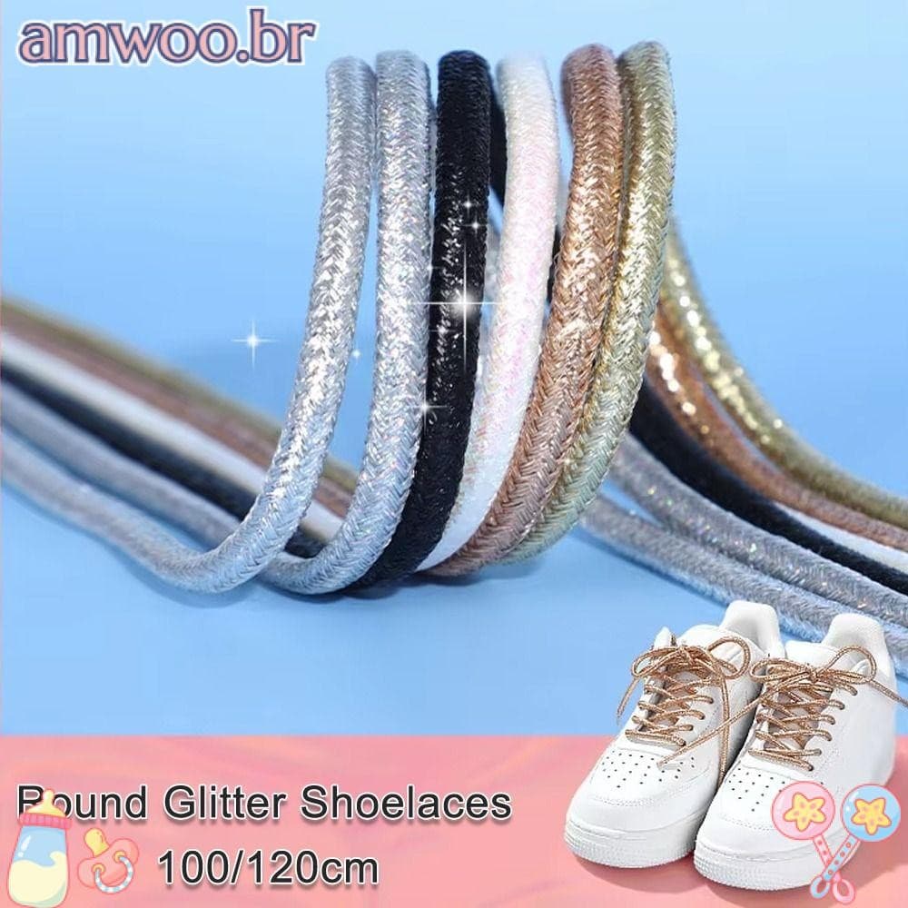 AMWOO 1 Par De Cadarços De Tênis , Redondos Perolados Criativos Com Glitter , De Corrida Casuais