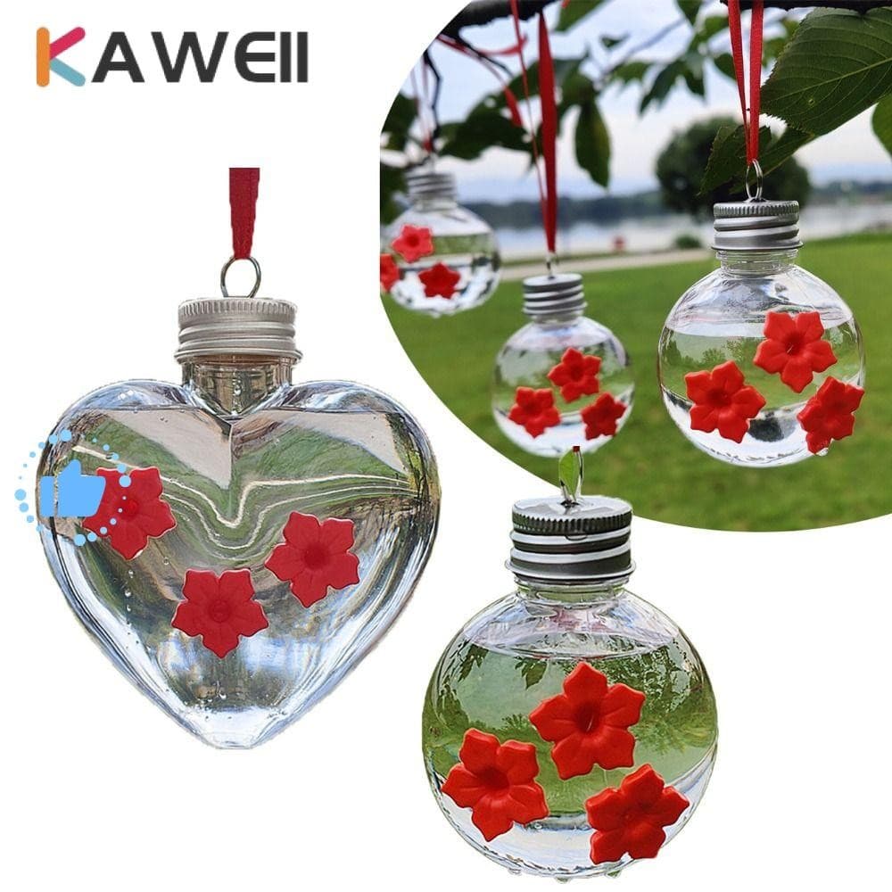 Alimentador De Beija-Flor KAWEII , Dispensador De Água Para Pássaros De 3 Portas PET , Fonte Esférica/Formato De Coração