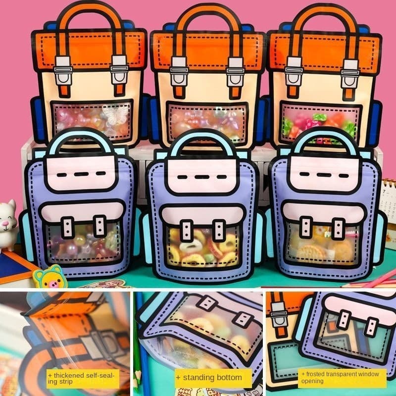 KIT10 Saco selado em forma de mochila de cartoon, saco de lanche portátil para crianças.