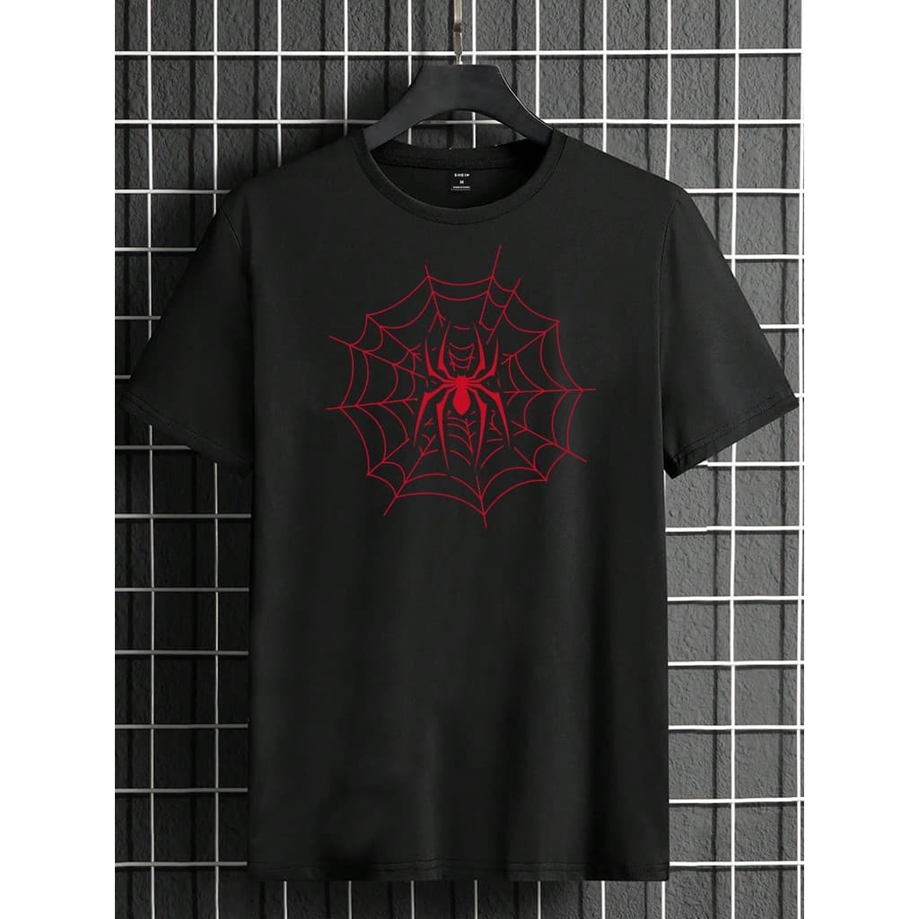 Camiseta de Manga Curta com Estampa de Teia de Aranha Masculina, Para Sair,  para Namorado, Para o Papai