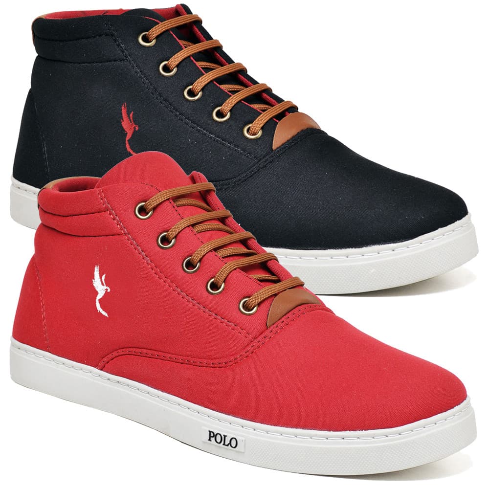 Kit 2 Pares Tenis Sapatenis Masculino Sapatenis Cano Alto Bota Preto e Vermelho