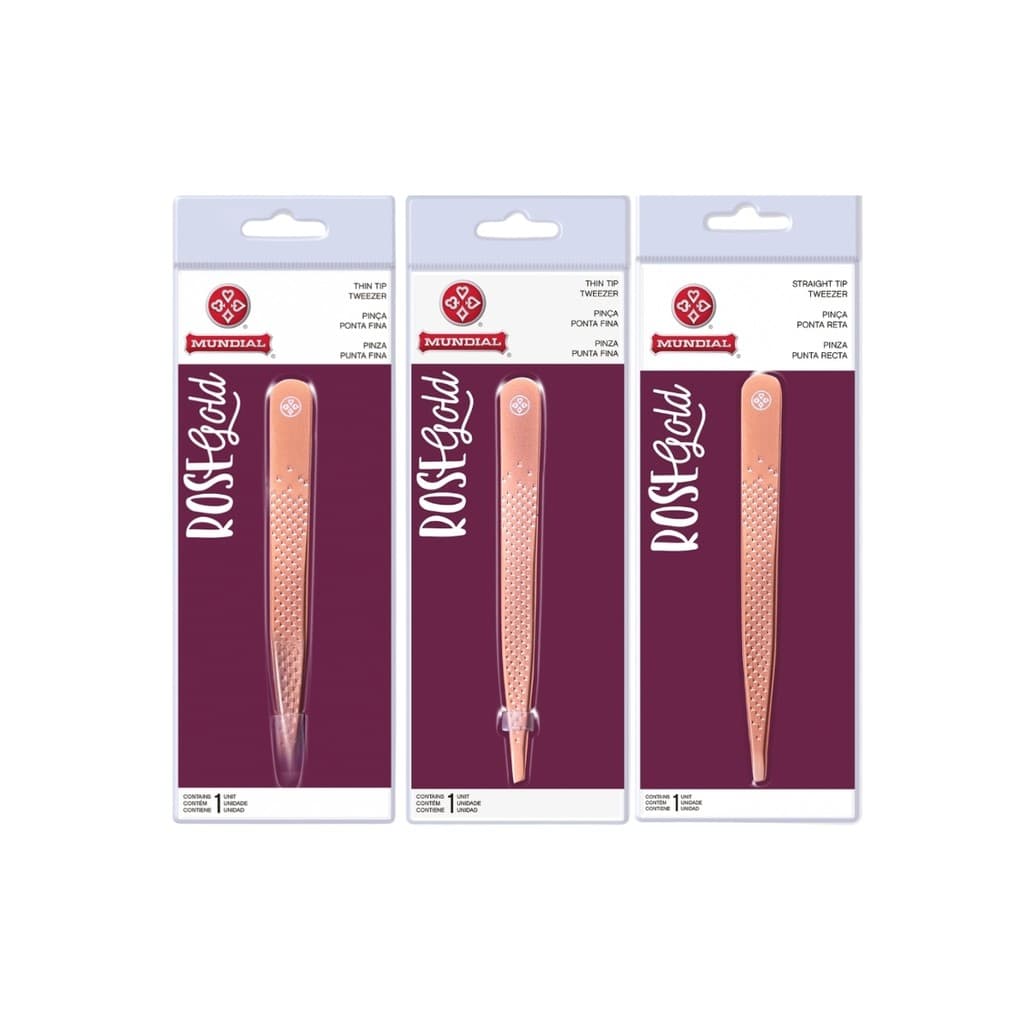 Kit 3 Pinças Sobrancelha Rose Gold BC512 BC513 BC514 Mundial