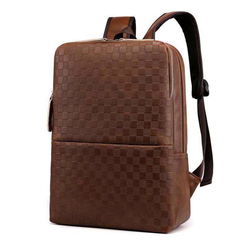 Mochila de Couro para Laptop de Grande Capacidade com Xadrez para Homens