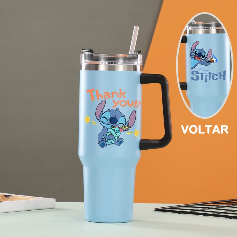 Caneca Stitch Térmica Inox 900ML Garrafa Térmica Inoxidável com tampa e canudo