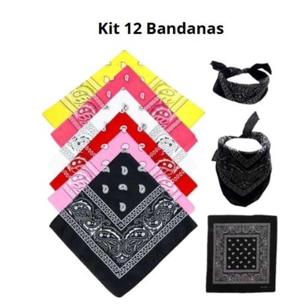 12 Bandana Lenço estampado - Cores sortidas