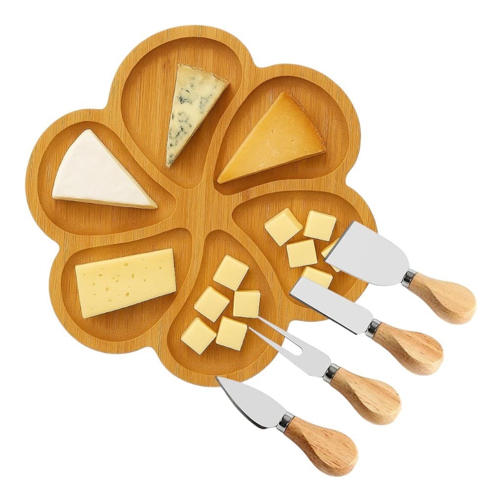 Kit Petisqueira 6 Divisórias + 4 Utensílios Queijo Frios Charcuterie Mesa Posta