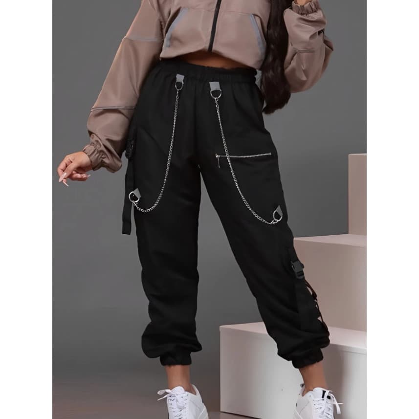 Calça cargo jogger estilossa com Correntes para Look Streetwear,2026
