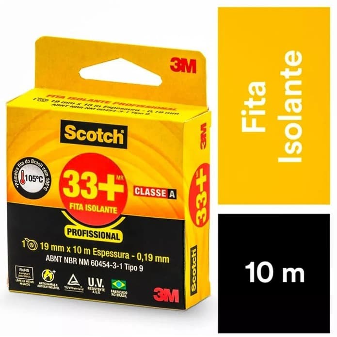 Fita Isolante Preta Scotch 33+ 19mm X 10m - 3m
