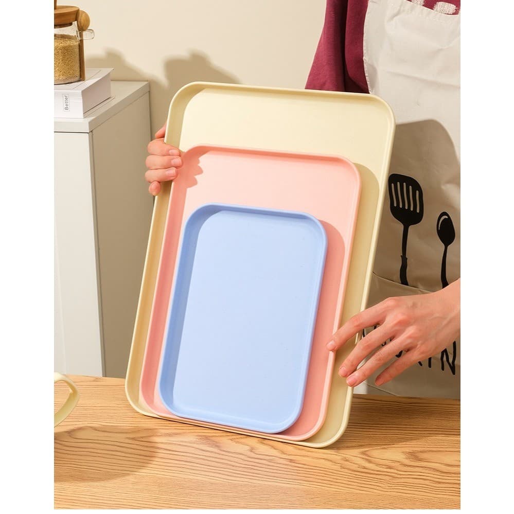 Bandeja de palha de trigo nórdica, bandeja de plástico colorida multiuso para armazenar café, refeições e muito mais.