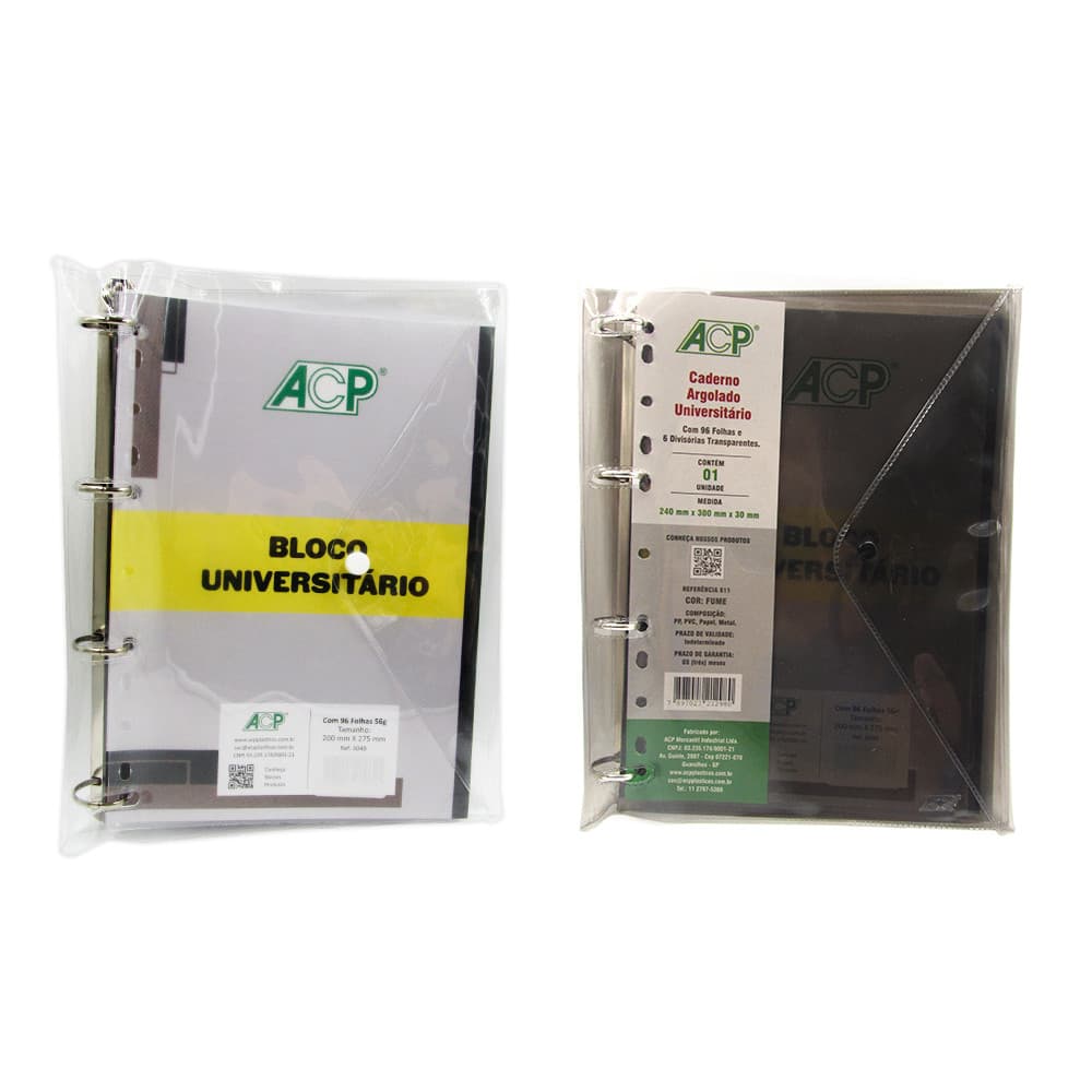 Fichário Caderno Argolado A4 com Capa Acp + Bloco 96Fls