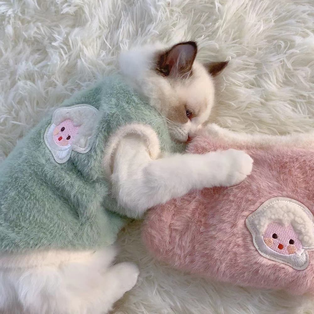Velo De Pelúcia Macio Roupas Para Gatos De Estimação Filhote De Cachorro Jaqueta Casaco Engrossar Pulôver