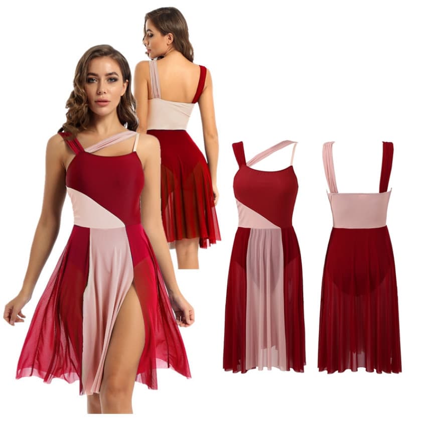 MSemis Vestido Feminino Sem Mangas De Malha Com Alças Coloridas Em Bloco Collant Para Dança Contemporânea Moderna Lírica