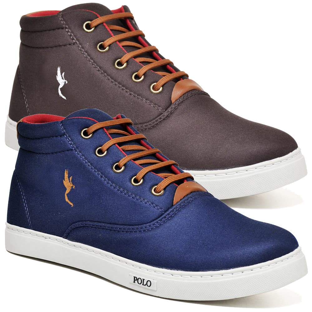 Kit 2 Pares Tenis Sapatenis Masculino Sapatenis Cano Alto Bota Café e Azul