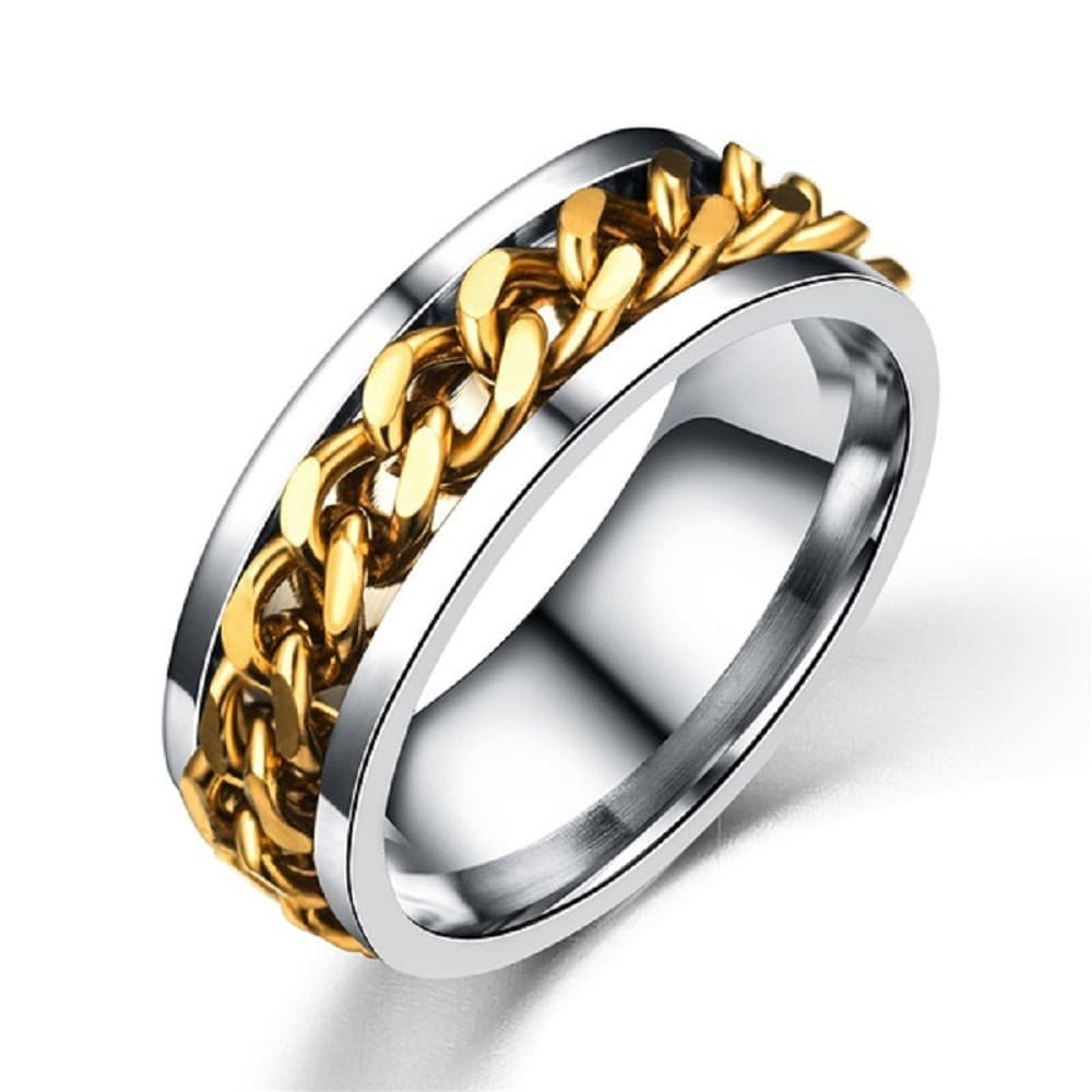 Anel Masculino Anti Stress Giratório Aliança Aço Banhado Ouro A-80