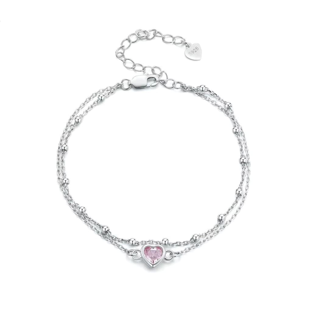 Pulseira Ek Romântica Vintage Prata S925 camada dupla e Pedra de zircônia