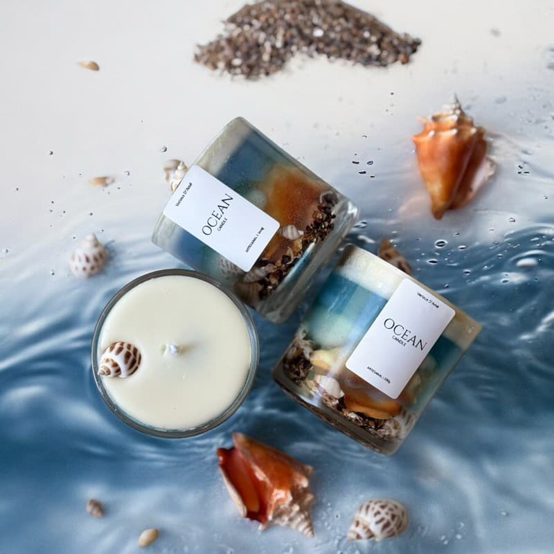 Vela Aromatica 200g Fundo do Mar - Ocean - Cera Vegetal + Gel Transparente, Flor de Cerejeira Vela