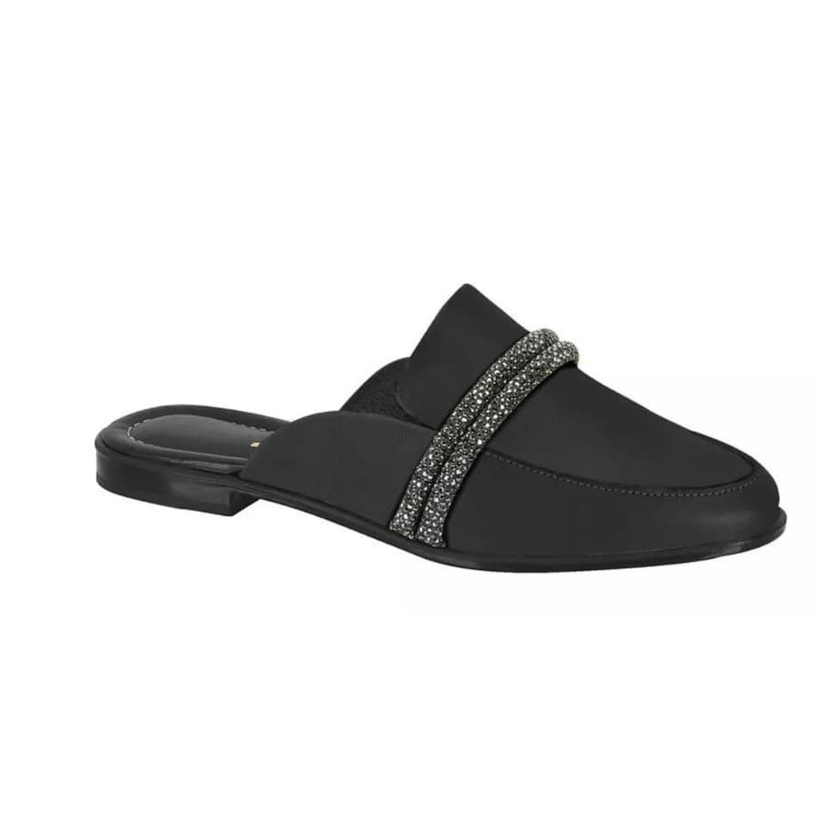 Mule Feminina Strass Preto Vizzano Elegante Confortável Com Detalhes Brilhantes Estilosos E Modernos