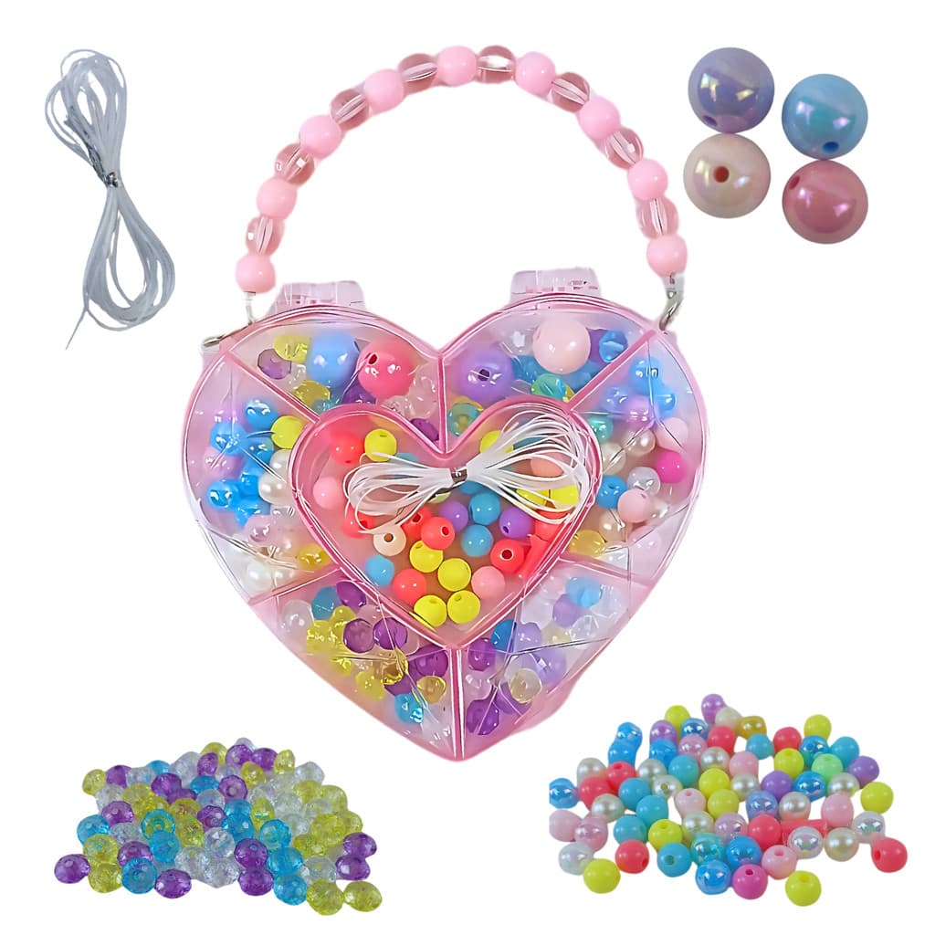 Conjunto de Miçangas Coração Pulseira Bijuteria Colorida Castela