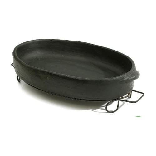 Assadeira De Barro Preto Capixaba Oval 40x30x9 Cm Tamanho G + SUPORTE