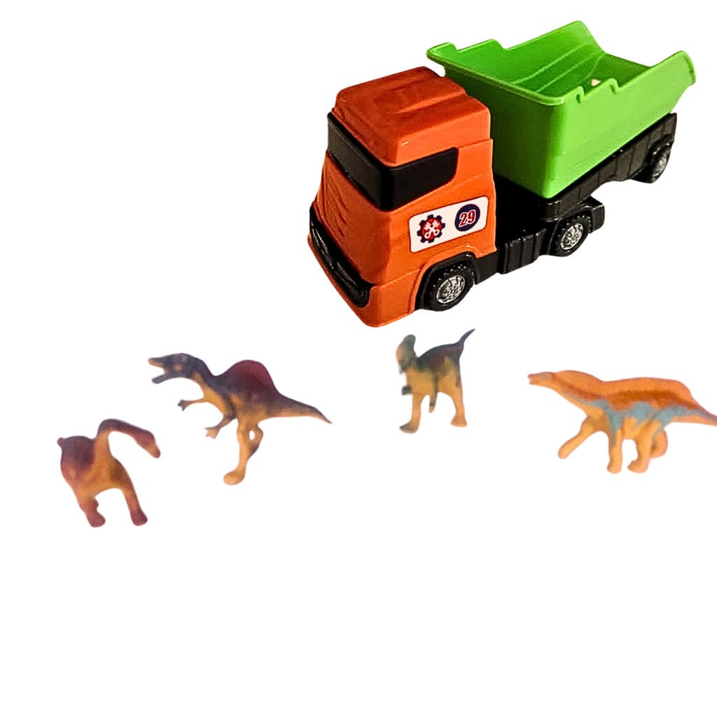 Kit Brinquedo Caminhão Caçamba Articulado E 4 Dinossauros Infantil Borracha