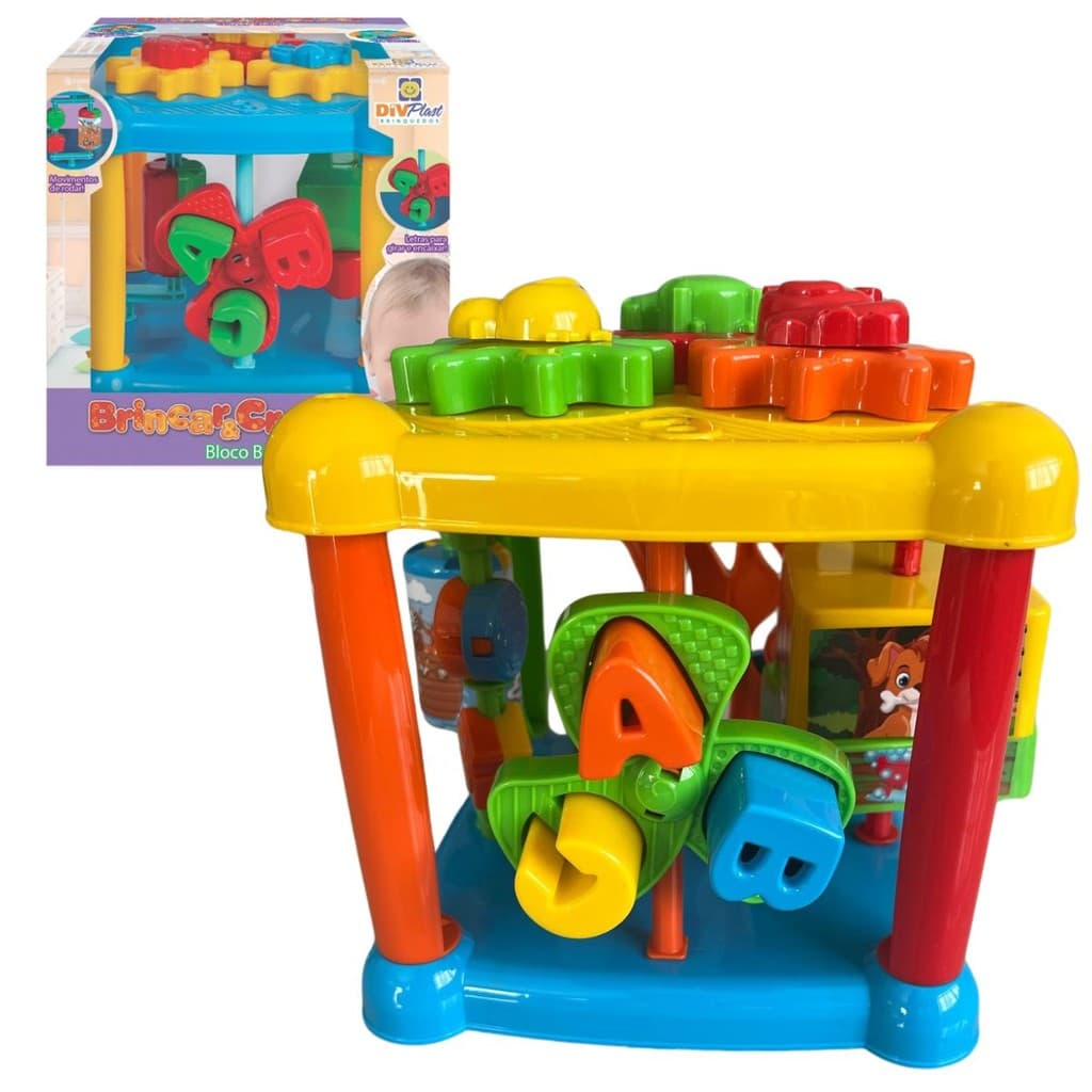 Bloco Baby Brinquedo Educativo e Interativo para Bebês Cubo Didático Formas Geométricas