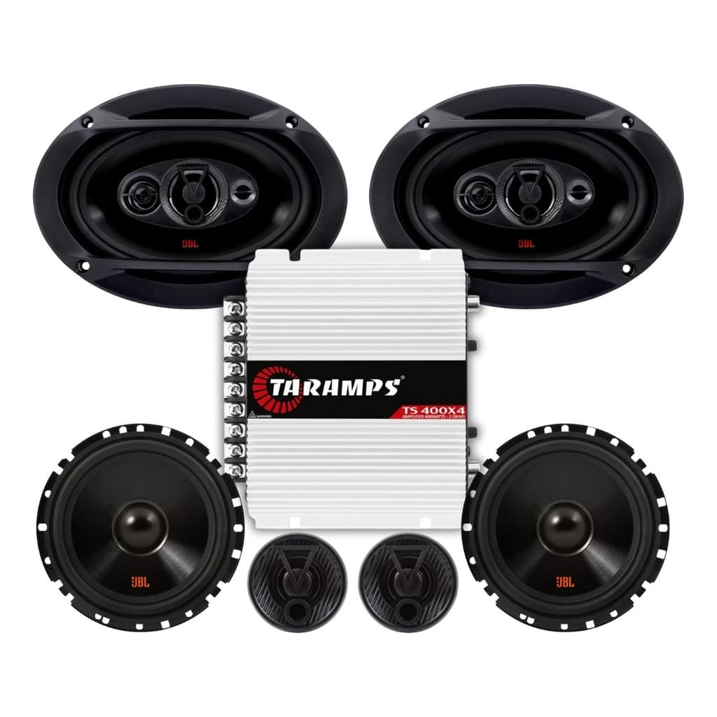 Kit 2 Vias 6 pol JBL FLEX4 62VFX55 110W + Par de Alto Falantes 6x9 pol JBL FLEX4 69QDFX110 220W + Módulo Taramps TS400
