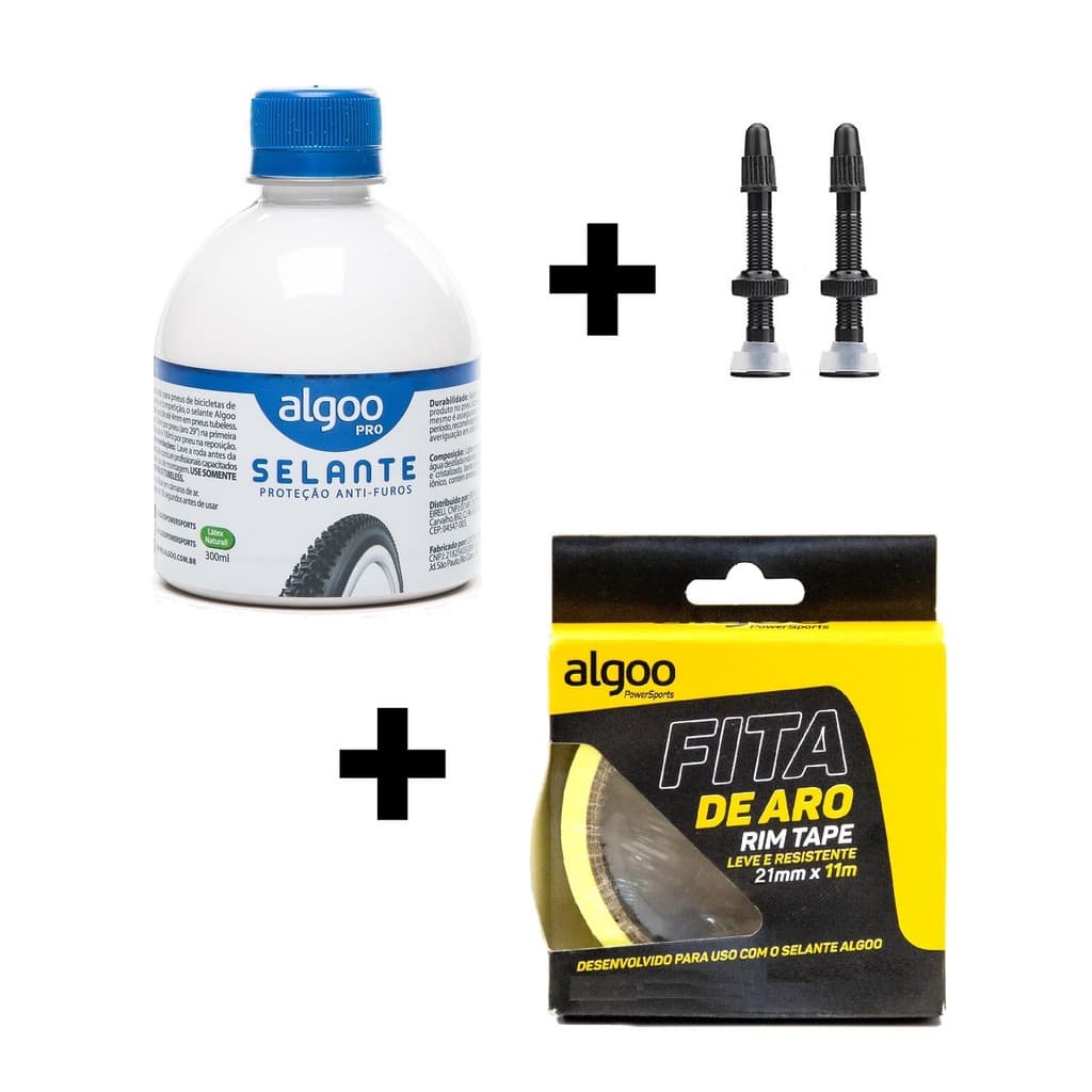 Kit Tubeless Selante + Fita Aro + Bico Válvula Pneu Bike